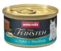 Šlapias ėdalas katėms animonda Vom Feinsten Vištiena ir Tunas be grūdų 85 g skardinė, suaugusioms katėms, baltymai 11%, riebalai 7%