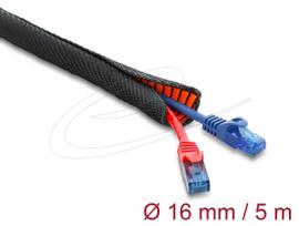 Apsauginė kabelių mova savaime užsidaranti dviejų sluoksnių DELOCK 5 m × 16 mm, juoda