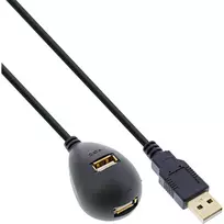 InLine USB 2.0 laidas Type A kištukas / lizdas su pagrindu, juodas, 2 m