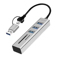 USB 3.0 šakotuvas su USB-A ir USB-C jungtimis, SD/microSD lizdu, 2in1