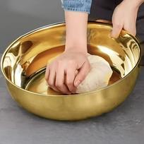 Golden Stainless Steel Mixing Bowl - Corrosion-resistant, Suitable for Kneading Dough, Eating Noodles, and Cleaning Vegetables brown