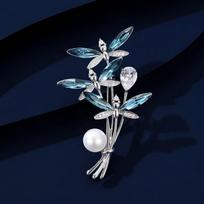 Blue Crystal Dragonfly Brooch - Elegant and Versatile Pearl Corsage with Luxurious Design Brooch mėlyna