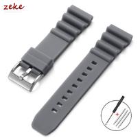 Minkšta silikoninė guminė laikrodžio apyrankė 20mm 22mm Vyrams Moterims Sportinė Vandeniui atspari Kvėpuojanti Riešo juosta Sagtis Apyrankė Seiko SKX007 22mm&Silver Buckle pilka spalva