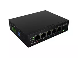 Nevaldomas pramoninis PoE jungiklis LANBERG ILFE-4P-1GE-1S-90, 4 PoE prievadai, 1×GigE, 1×SFP, montavimas ant DIN bėgio