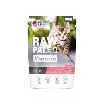 Šlapias kačių ėdalas VETEXPERT Raw Paleo Kitten Pork 100 g – bekvapis pilnavertis pašaras jaunoms katėms