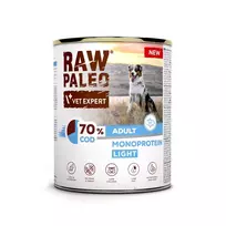 Šlapias šunų ėdalas VETEXPERT Raw Paleo Cod Light Adult 800 g – skardinė, žuvies skonio, 11,3% baltymų, 1,7% riebalų