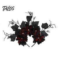 Floral Headband Halloween Hair Hoop, Flexible Base with 3D Multi-Layered Design, Headgear Handmade Fabric Flowers Day of The Dead Costume Accessory