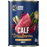 Šlapias šunų ėdalas john dog Berry Line – veršiena su spanguolėmis, 400 g, be grūdų, pilnavertis pašaras