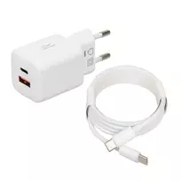 USB įkroviklis IBOX ILUC42W 42W (33W maks.), 1×USB-C PD3.0, 1×USB-A QC3.0, 100–240V, baltas