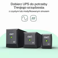 Nepertraukiamo maitinimo šaltinis Green Cell UPSLP480 0,75 kVA (480 W) 4 AC lizdai, 2×12 V 7 Ah VRLA, bokštinis, AVR