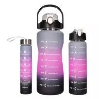 Extralink Motyvacinis vandens butelių rinkinys 3W1 Rožinė-Juoda 2000ML+900ML+300ML