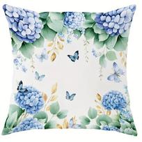 Vikama Fresh Blue Hydrangea Cushion Cover Warm Home Decor Living Room Sofa Cushion Cover Bedroom Headboard Pillowcase Peach skin 18*18(CM)-1Pcs