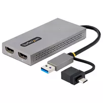 StarTech.com USB į du HDMI adapteris, USB A/C į 2x HDMI ekranus (1x 4K30Hz, 1x 1080p), integruotas USB-A į C adapteris, 11 cm laidas, USB 3.0 į HDMI, Windows ir macOS