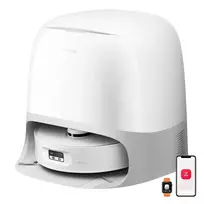 Šluostantis ir siurbiantis robotas Roborock Qrevo Curv 2 FlowX su 5200 mAh baterija, 2,5 l automatine dulkių išmetimo stotele, valdymu per programėlę, baltas