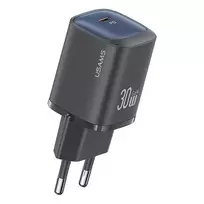 usams 30W GaN USB-C greitasis įkroviklis USA001446 — 30W USB-C PD nešiojamas sieninis įkroviklis, juodas