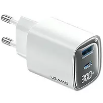 USB ir USB-C 30W GaN greitasis įkroviklis usams CC229 Baltas – LED indikatorius, kompaktiškas dizainas
