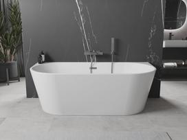 Mexen Oval laisvai pastatoma vonia prie sienos 160 x 80 cm, balta, gun metalo perpildymo - 52671608000-95, 160 x 80 cm