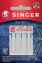 SINGER siuvimo mašinos adatos Denim 90/14, pakuotė po 5 vnt. – sunkiems audiniams (džinsas, brezentas)