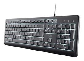 Laidinė pilno dydžio klaviatūra TRUST Primo Illuminated USB QWERTZ vokiška, 104 klavišai, juoda, 1,8 m laidas