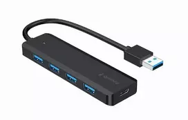 USB šakotuvas Gembird 4 prievadų USB 3.1 (Gen 1) — 4 prievadai, USB 3.2 Gen 1 Type-A, 5V/2,1A, 109×30×10 mm, juodas