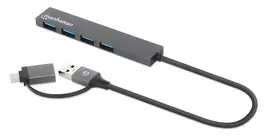 Manhattan USB-C & USB-A jungties dokas / šakotuvas, 4 prievadai: USB-A (x4), 5Gbps (USB 3.2 Gen1), maitinamas per USB, kabelis 25 cm