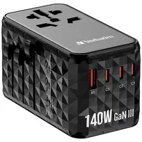 Verbatim UTA-10 140W GaN III Universalus kelioninis adapteris su 2x USB-C PD 3.1 ir QC 4+, 1x USB-C PD 3.0 ir 1x USB-A QC 3.0