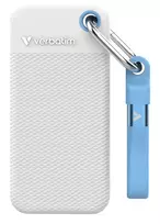 Verbatim Pocket SSD USB 3.2 Gen 2 1TB balta/šviesiai mėlyna su dviem guminiais dangteliais