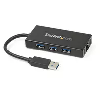 „StarTech.com“ 3 prievadų nešiojamas USB 3.0 šakotuvas su Gigabit Ethernet – aliuminis su įmontuotu kabeliu
