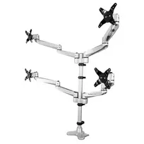 StarTech.com Kvadru monitorių laikiklis – Premium reguliuojamas VESA 4 monitorių stovas 2x2 iki 30 colių – Ergonomiškas aukščio reguliavimo stulpas – Pakreipimas/Pasukimas/Sukimas – C-Clamp/Grommet – Sidabrinis