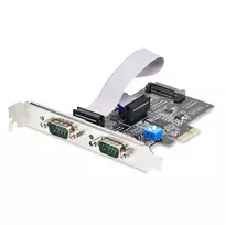 StarTech.com 2 prievadų PCIe serijinė plokštė, dviejų prievadų PCI Express į RS232/RS422/RS485 (DB9) serijinė plokštė, su žemo profilio laikikliais, 16C1050 UART, Windows/Linux, TAA atitiktis – 4 lygio ESD apsauga