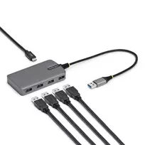 StarTech.com 4 prievadų USB-A šakotuvas, 5Gbps, maitinamas iš magistralės, USB-A į 4x USB-A su USB-C pagalbiniu maitinimo įėjimu, 30 cm laidas, nešiojamas stalinio/nešiojamojo kompiuterio USB šakotuvas