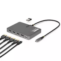 StarTech.com USB-C į keturių monitorių darbo stoties adapteris, 4K 60Hz HDMI, 140W PD perdavimas nešiojamojo kompiuterio įkrovimui, USB prievadas belaidžiai pelėms / klaviatūroms, TAA