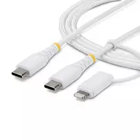 StarTech.com 1 m 2-in-1 tvirtas USB-C įkrovimo laidas su Lightning adapteriu, 30W/60W (3A), Apple MFi sertifikuotas, pintas USB-C įkroviklio laidas iPhone/iPad/Android