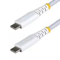 StarTech.com 1m (3ft) balta USB-C įkrovimo laidas, 60W (3A) PD, dviejų sluoksnių pintas nailono/TPE apvalkalas, tvirtas USB-C įkrovimo laidas, USB 2.0 nešiojamojo kompiuterio įkroviklio laidas