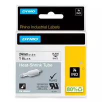 DYMO Rhino pramoniniai termosusitraukiantys kabelių etikečių vamzdeliai | 24 mm x 1,5 m | juodas spaudinys ant balto | lipnūs | skirti Rhino etikečių spausdintuvams