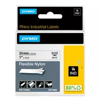 DYMO Rhino pramoninė lanksti nailono juosta etiketėms | 24 mm x 3,5 m | Juodas spaudinys ant balto | Lipni | Skirta LabelManager ir Rhino etikečių spausdintuvams