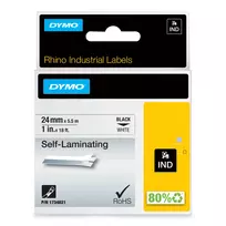 DYMO Rhino Industrial savaime laminuojančios etiketės | 24 mm x 5,5 m | balta ant juodo | Rhino etikečių spausdintuvams