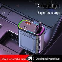 Super Fast 123W Car Charger with Retractable Type-C for Apple, Huawei, Android