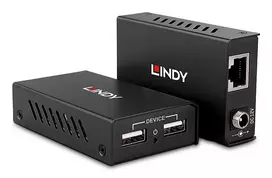 Lindy 100m 2 prievadų USB 2.0 Cat. 6 prailgintuvas, AV siųstuvas ir imtuvas, 100 m, laidinis, juodas