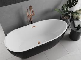 Mexen Eos laisvai pastatoma vonia 150 x 75 cm, balta/juoda, persipildymo anga rožinio aukso - 52471507575-60, 150 x 75 cm