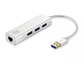 LevelOne USB tinklo adapteris ir USB šakotuvas, Gigabit Ethernet, 1000Mbit/s, sidabrinis, baltas