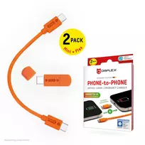 Displex avarinis telefonų įkroviklis, USB-C į USB-C, mini kištukas + lanksti laidinė, kompaktiškas 2 vnt. rinkinys