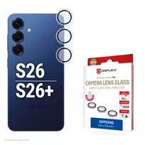 Apsauginis stiklas fotoaparatų lęšiams Samsung Galaxy S26 / S26+ e.v.i., grūdintas 10H, DLC, vieno žiedo, greitas montavimas, permatomas