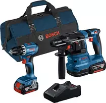 Bosch Professional kombinuotas įrankių rinkinys GSR 18V-45 + GBH 18V-22, 2x 4,0 Ah, mėlynas