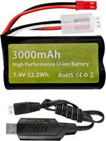 7.4V 3000mAh 15C 2S Li-ion akumuliatorius su JST-2P kištuku ir USB įkrovimo laidu – skirtas UDIRC UD1601 UD1602 SG1603 RC automobiliui 1/10 1/12 1/16 juoda