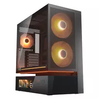 COUGAR CFV235 Vision Midi Tower korpusas — ARGB, 9.16 colio LCD 1920×462, tinklelis, priekyje 2×160 mm, gale 1×120 mm, juodas