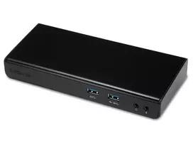 2-Power USB 3.0 dviejų ekranų dokų stotelė, jungtis: USB Type-A, USB Type-B, 3,5 mm, Gigabit Ethernet, juoda