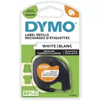 DYMO LetraTag lyginamos audinio etiketės | Autentiškos | 12 mm x 2 m ritinys | Juodas spausdinimas ant balto | Idealiai tinka uniformoms/vaikų drabužiams | LetraTag spausdintuvams