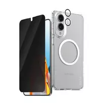 PanzerGlass apsauginis rinkinys Flagship 3-in-1: dėklas, privatumo grūdintas stiklas, fotoaparato lęšių apsauga, skirta Samsung Galaxy S25 Edge