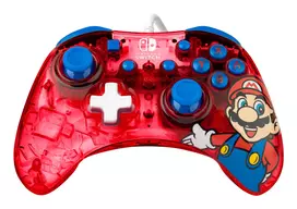 PDP Rock Candy: Mario Punch Raudonas permatomas USB valdiklis, skirtas Nintendo Switch, Switch Lite, Switch OLED
